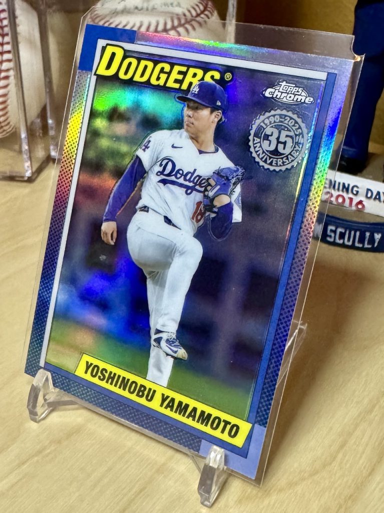 2025 Topps Chrome Update Series #90CU-14 Yoshinobu Yamamoto 1990 35th Anniversary insert reflection