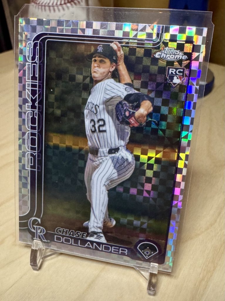2025 Topps Chrome Update Series #USC18 Chase Dollander Rookie X-Fractor reflection