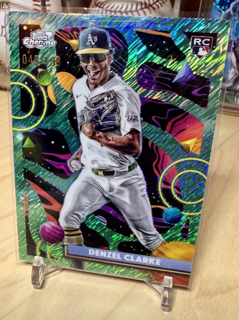 2025 Topps Cosmic Chrome #147 Denzel Clark Rookie Aqua Equinox Refractor /199 reflection