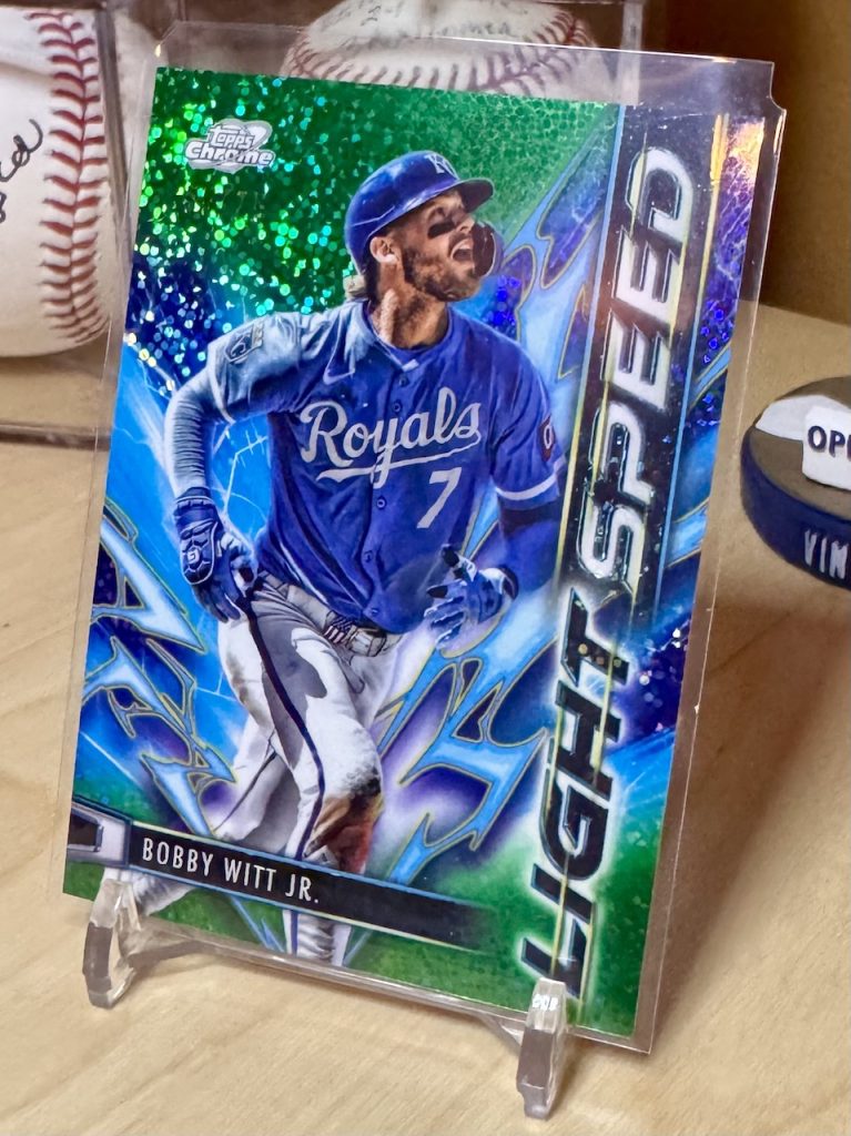 2025 Topps Cosmic Chrome #LS-1 Bobby Witt Jr. Light Speed Green Space Dust Refractor /75 reflection