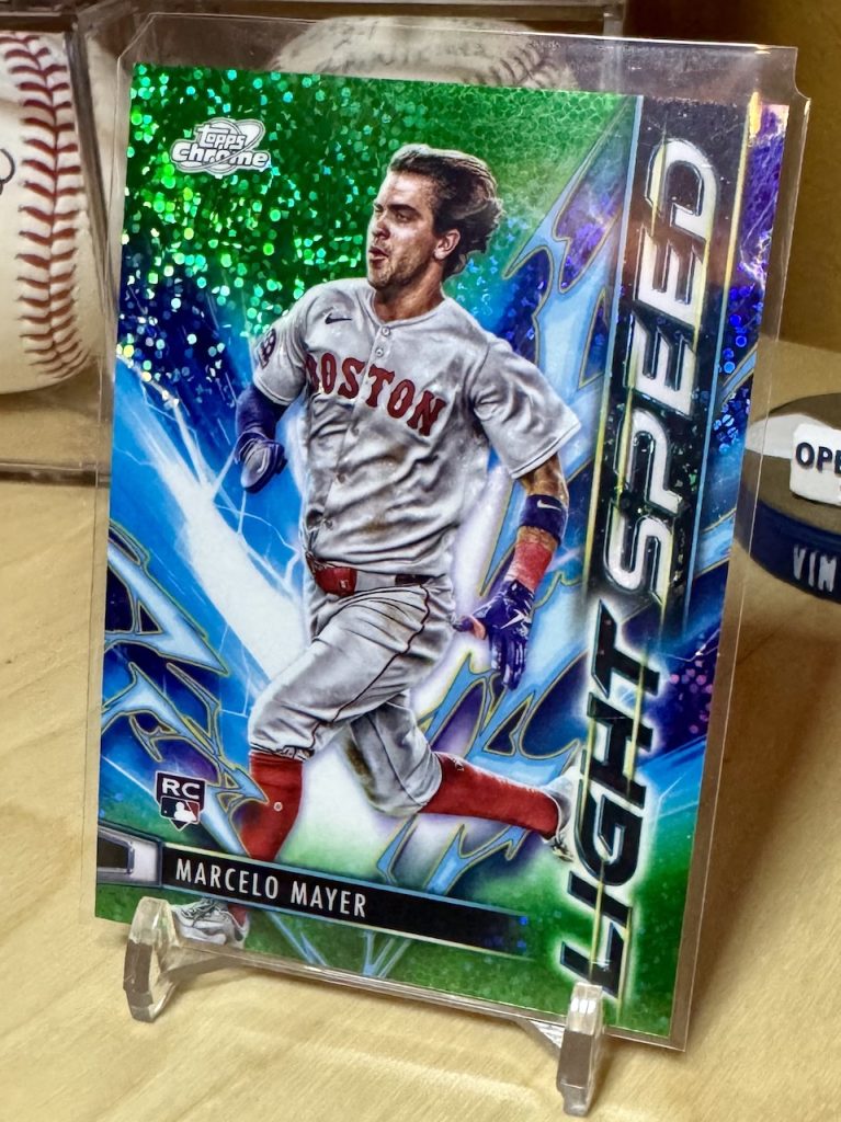2025 Topps Cosmic Chrome #LS-12 Marcelo Mayer Rookie Light Speed Green Space Dust Refractor /75 reflection
