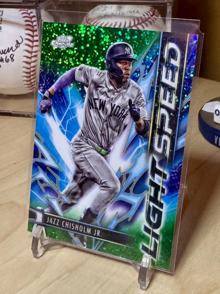 2025 Topps Cosmic Chrome #LS-17 Jazz Chisholm Jr. Light Speed Green Space Dust Refractor /75 reflection