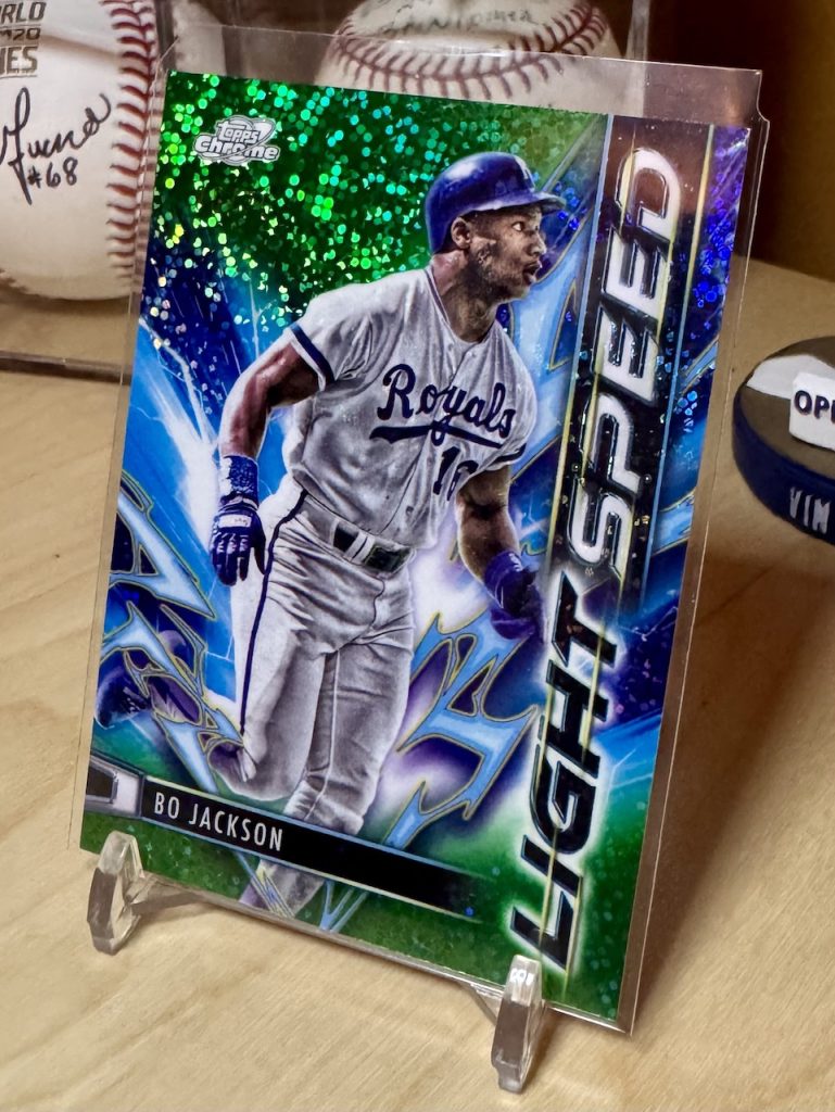 2025 Topps Cosmic Chrome #LS-23 Bo Jackson Light Speed Green Space Dust Refractor /75 reflection