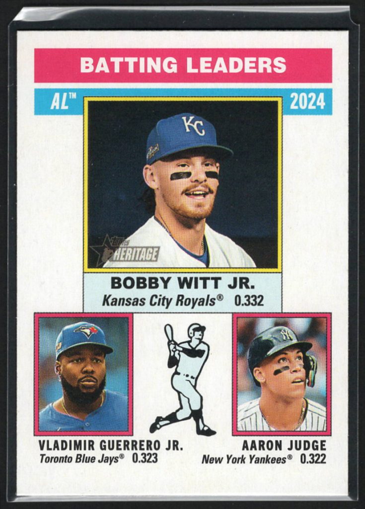 2025 Topps Heritage #192 Witt Jr. Guerrero Jr. Judge AL Batting Leaders front