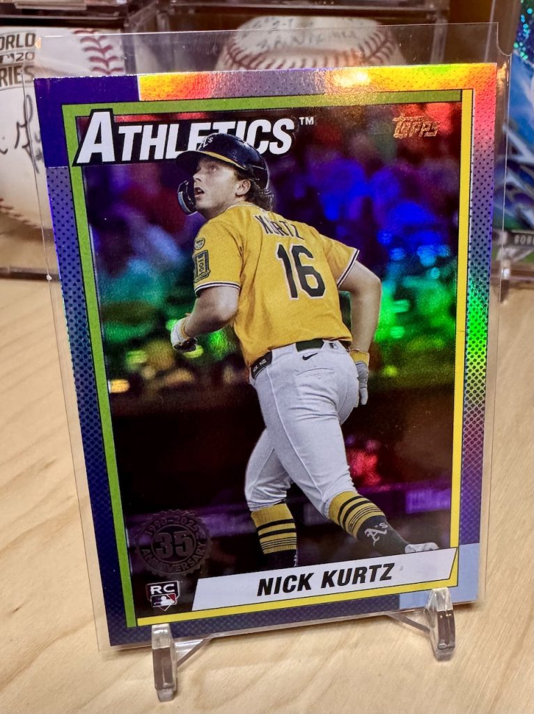 2025 Topps Update Series #U90-17 Nick Kurtz Rookie 1990 35th Anniversary Foil reflection