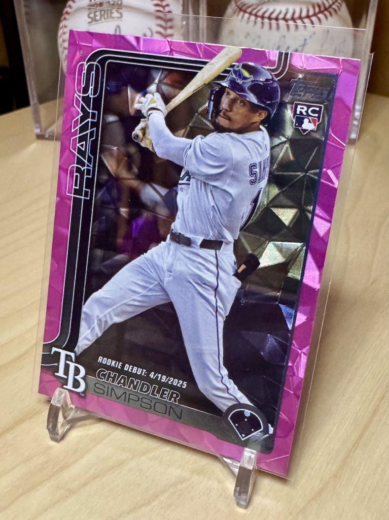 2025 Topps Update Series #US349 Chandler Simpson Rookie Pink Diamante Foil reflection