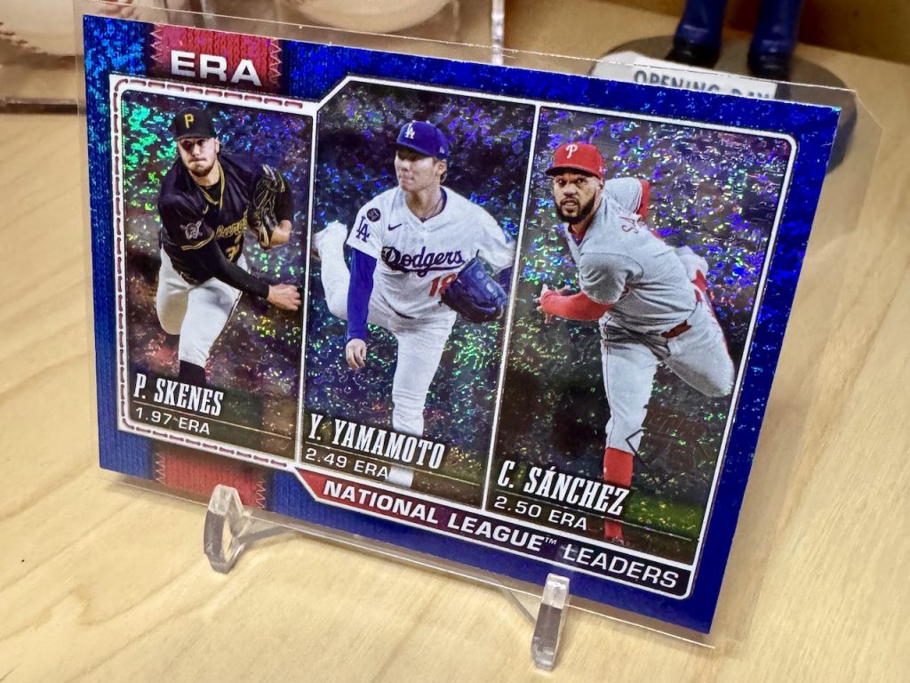 2026 Topps #203 Skenes Yamamoto Sanchez NL ERA Leaders Blue Holo Foil Parallel :150 reflection
