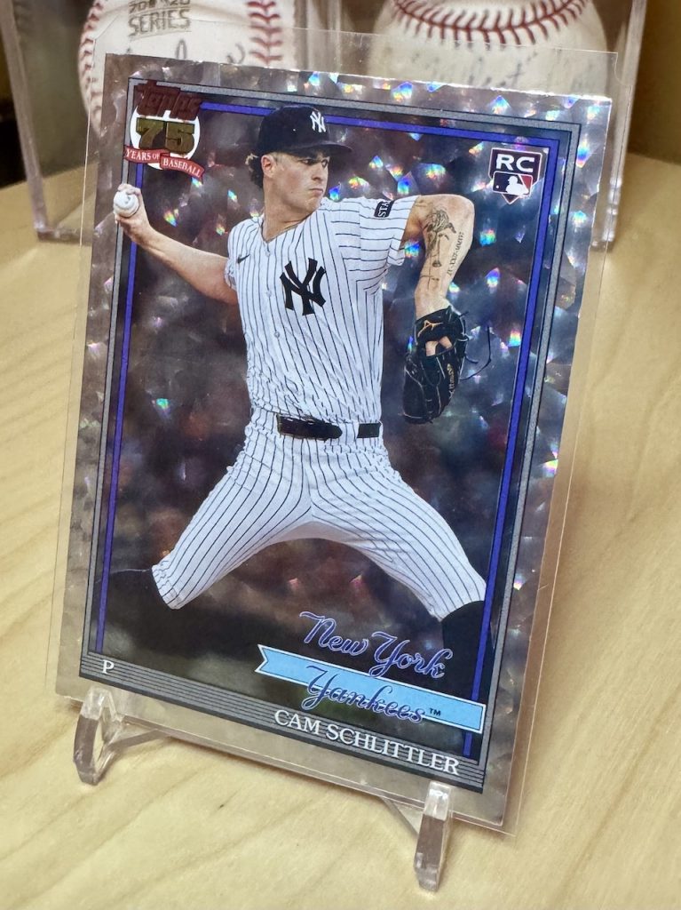 2026 Topps #T91-86 Cam Schlittler Rookie 1991 35th Anniversary Crackle Foil parallel reflection