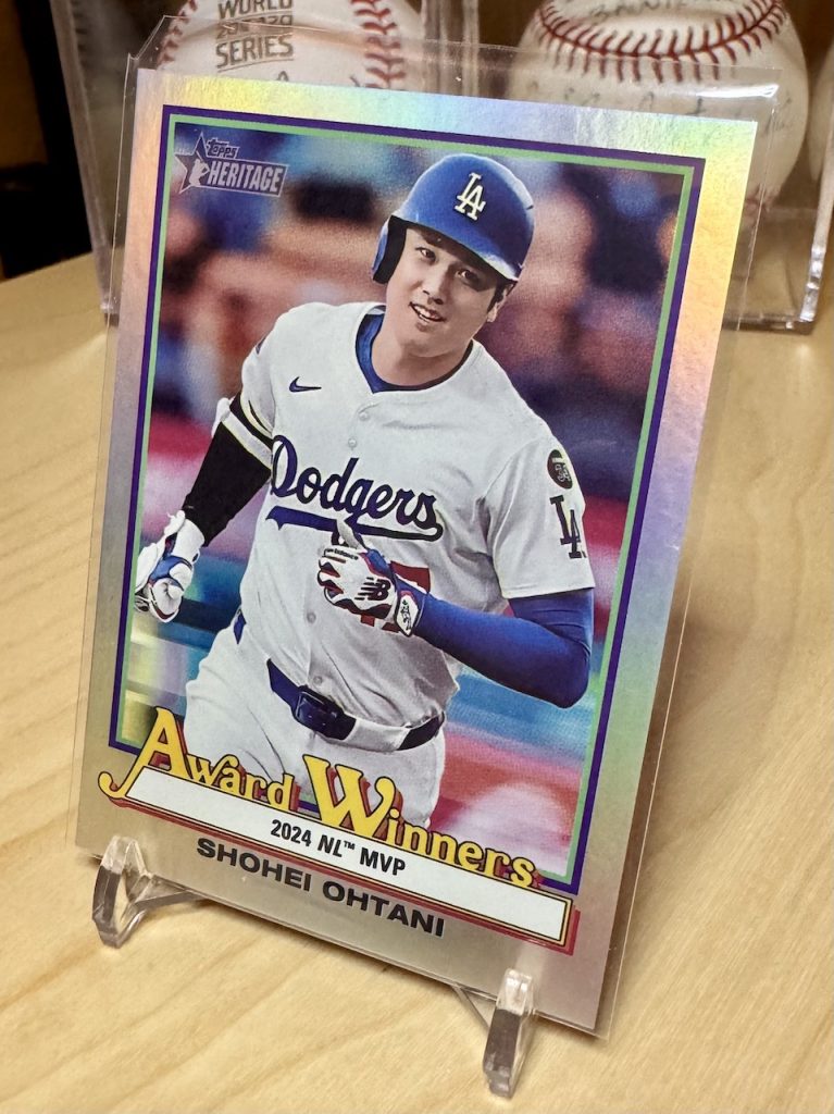 2025 Topps Heritage High Number #AW-1 Shohei Ohtani Award Winners Holographic parallel insert reflection