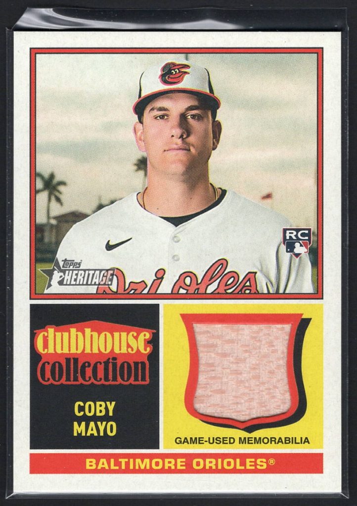 2025 Topps Heritage High Number #CCR-CMA Coby Mayo Rookie Clubhouse Collection Relic front
