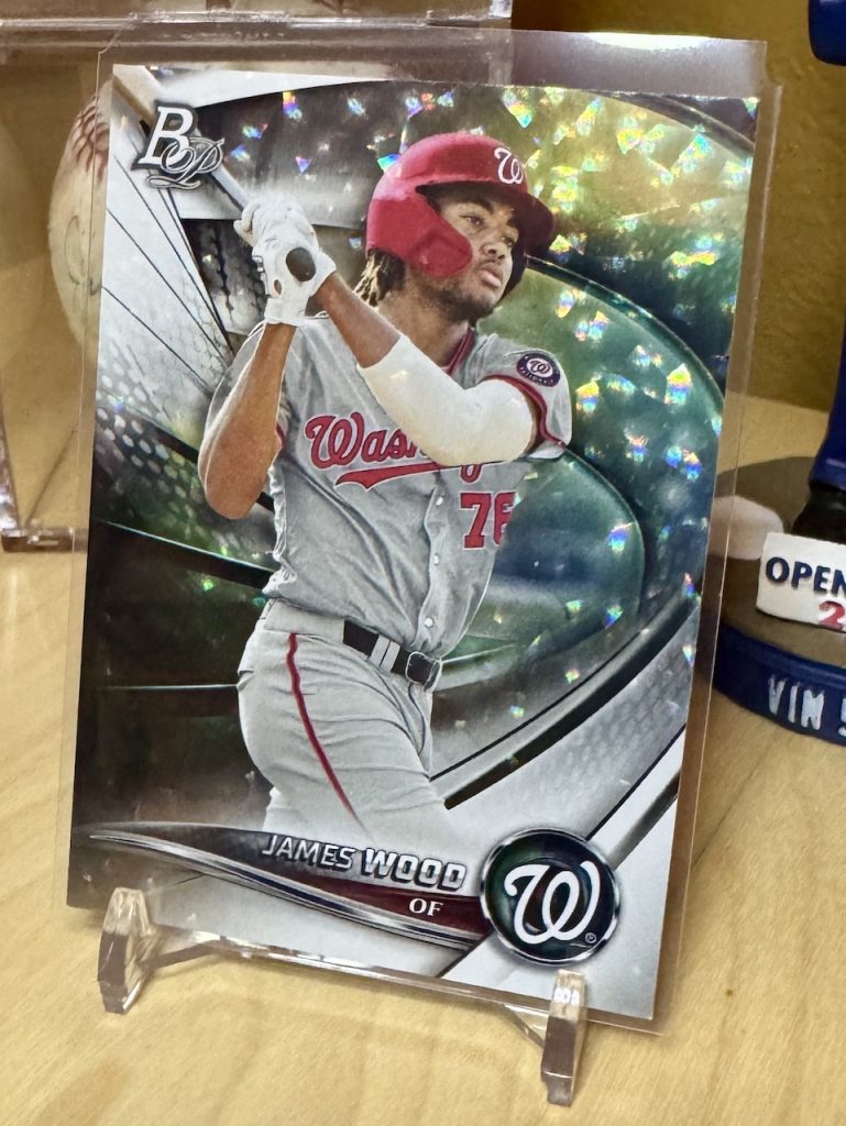 2022 Bowman Platinum #TOP-60 James Wood Top Prospects Emerald Ice Foilboard reflection