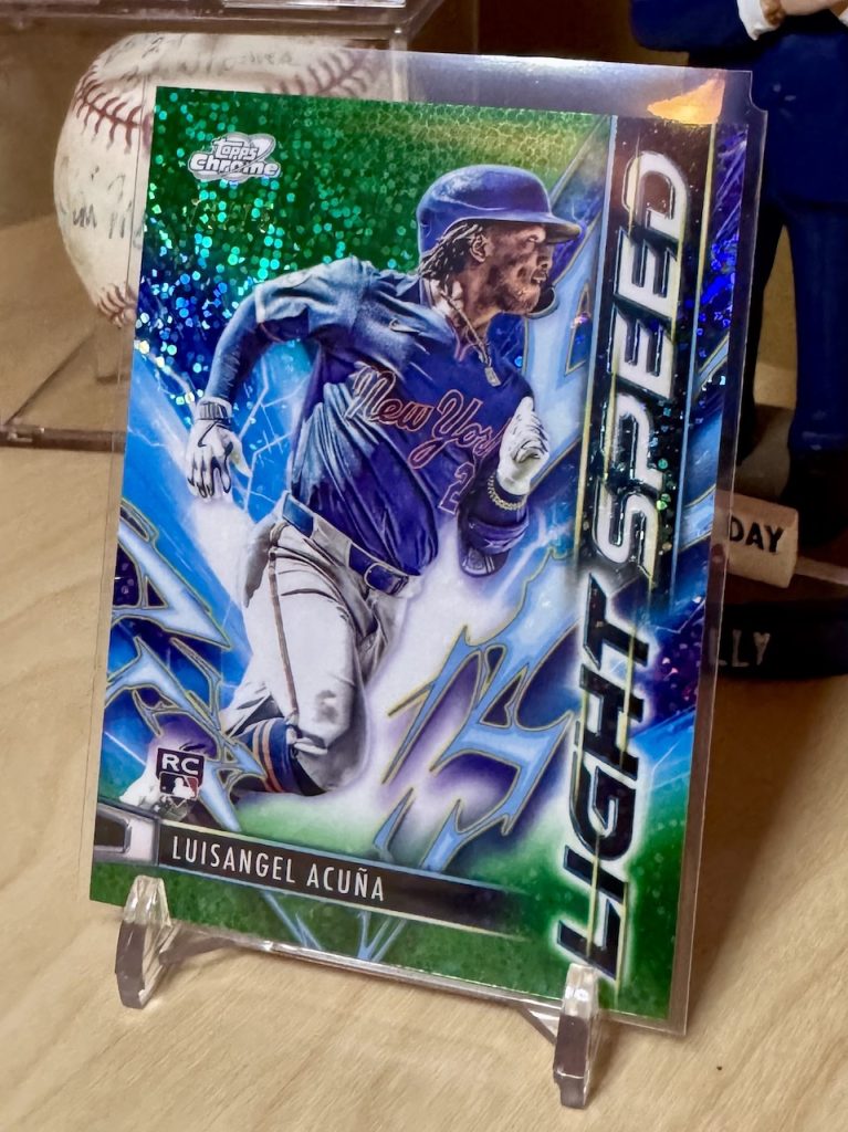 2025 Topps Cosmic Chrome #LS-10 Luisangel Acuna Rookie Light Speed Green Space Dust Refractor /75 reflection