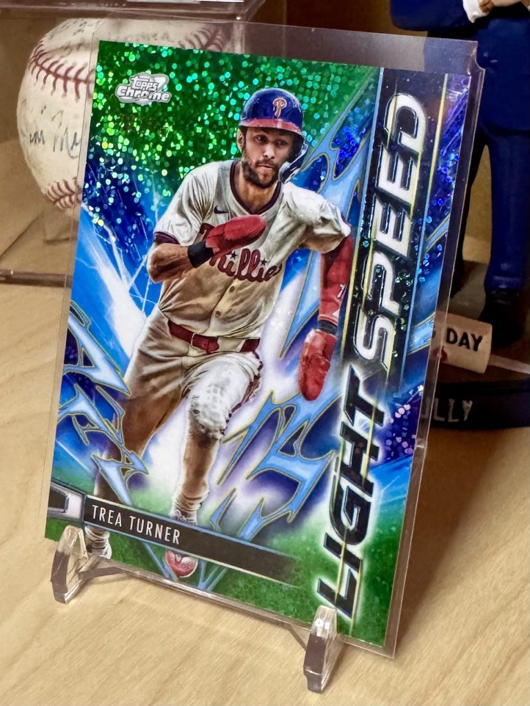 2025 Topps Cosmic Chrome #LS-8 Trea Turner Light Speed Green Space Dust Refractor /75 reflection