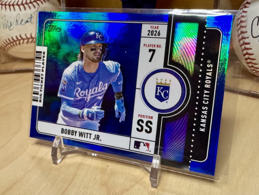 2026 Topps #BTP-16 Bobby Witt Jr. Big Ticket Player insert Blue Foil /150 reflection